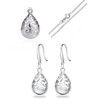 

925 Sterling Silver Fine Jewelry Set Moonstone Opal Tears Totem Necklace+Earrings Bijoux For Women Gift