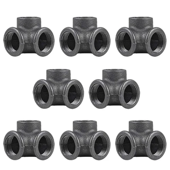 

NEW-8 Pcs Side Outlet Tee, 3 Way Corner Pipe Fitting Malleable Iron, Industrial Steel Grey, Threaded Pipe Nipples for Tables, Ch