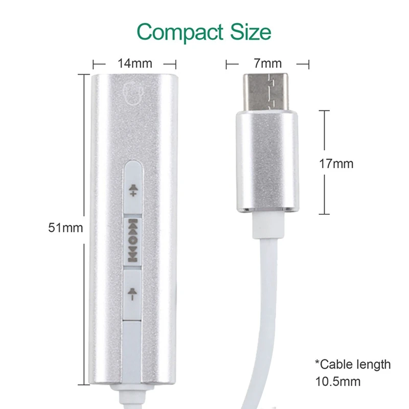 JABS Внешняя Usb-C/type-C звуковая карта 3,5 мм разъем Hifi Magic Voice 7,1 канал аудио конвертер адаптер алюминиевый корпус(серебристый