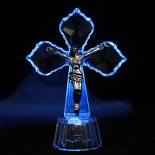 Религиозный стиль светодиодный перстень из нержавеющей стали хрустальные украшения в форме Креста статуэтки Миниатюрные