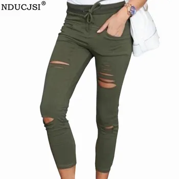 

Army Green Ripped Jeans Skinny Women Denim Pants Holes Knee Casual Trousers Black Stretch 5XL Plus Size Pencil Pants