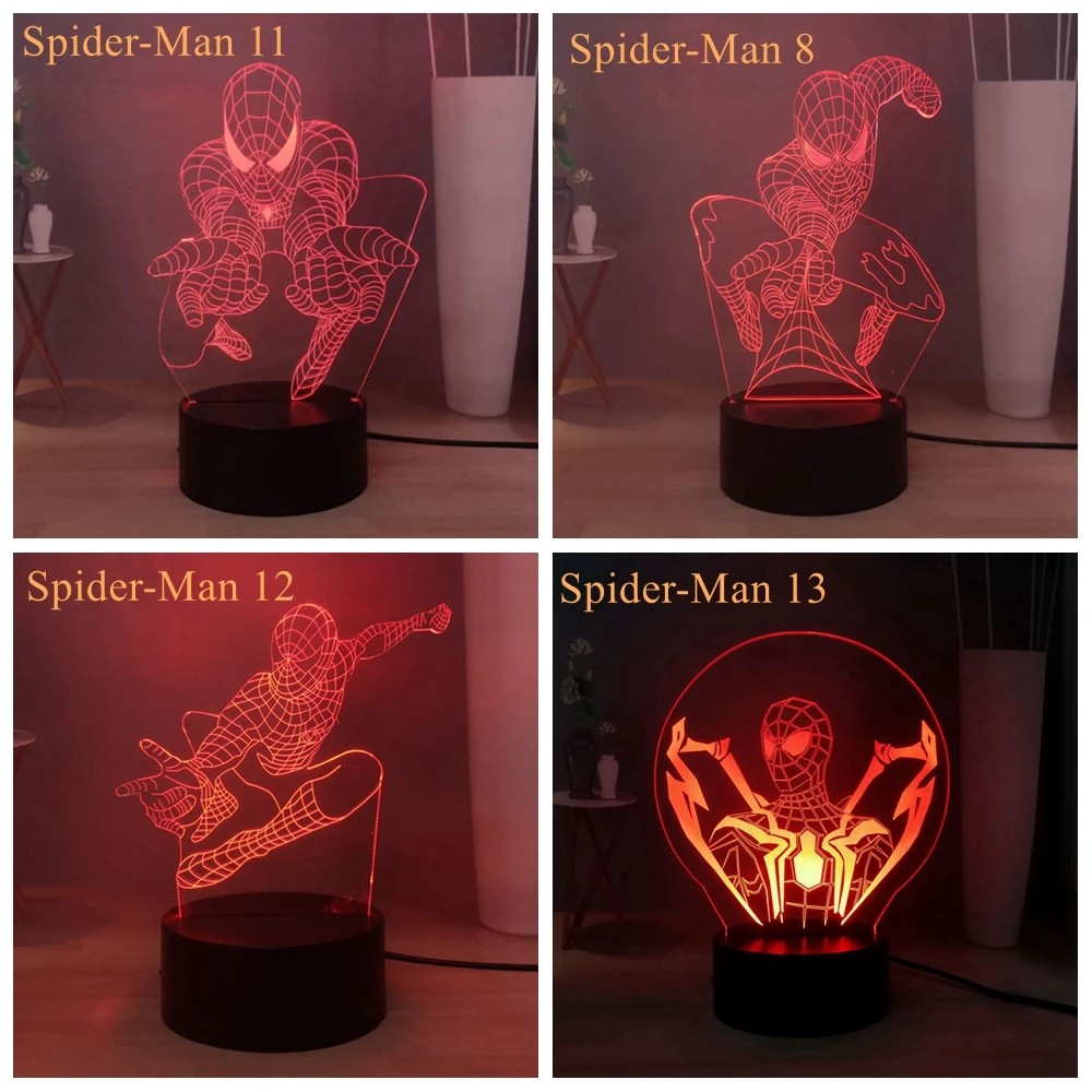 Marvel Spider Man 3D Визуальный ночной Светильник СВЕТОДИОДНЫЙ акриловый настольная