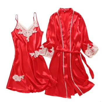 

Women Underwear Robe Underwear Sexy Nightwear Lingerie Lace Solid color Silk Nightgown Robe Nighte Dress robe Set
