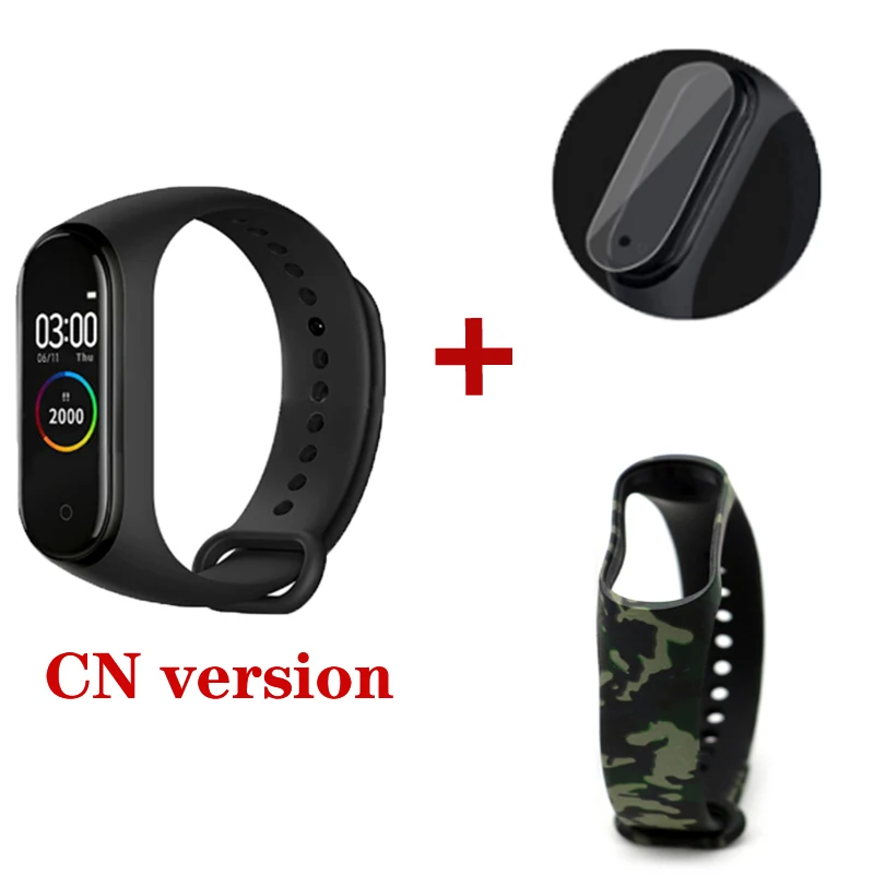 CN Add ArmyGreen Оригинальные Xiaomi Mi Смарт-часы с 4 полосами AMOLED цветной экран HeartRate Фитнес Спорт 50 атм водонепроницаемый смарт-браслет Bluetooth 5,0 - Цвет: CN Add ArmyGreen