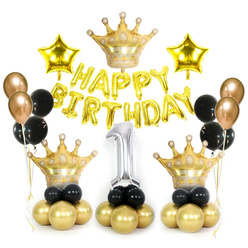 GD crown GDset(1) Happy Birthday Foil Balloon Birthday Crown Number Balloons Boy/Girl Helium Balloon Baby Shower Party Festival anniversary Decor - Цвет: GD crown GDset(1)