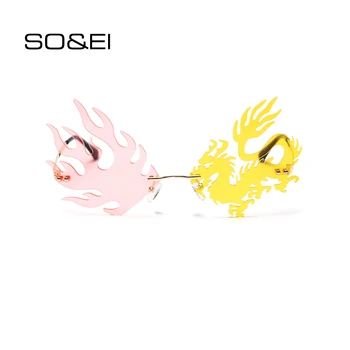 

SO&EI Fashion Unique Dragon Phoenix Shape Sunglasses Women Vintage Rimless Eyewear Clear Ocean Lens Sun Glasses Men Shades UV400