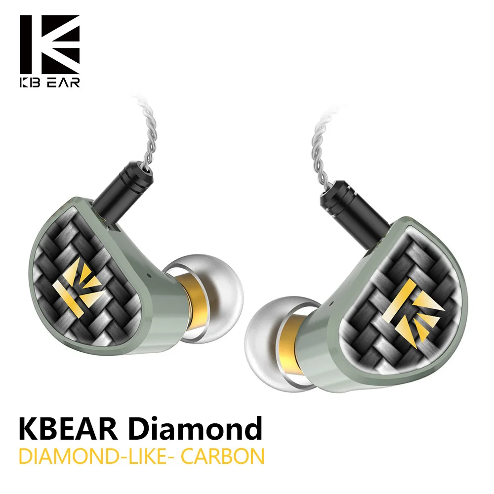 KBEAR ромбовидная углеродная (DLC) с покрытием PET In ear наушники HiFi DJ спортивные