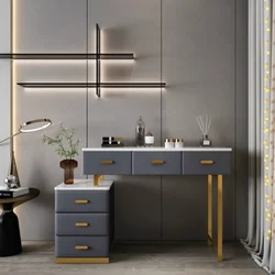 Tocador pequeño de estilo familiar para dormitorio, mesa de maquillaje roja de lujo ligera, minimalista y moderna, mueble de colección