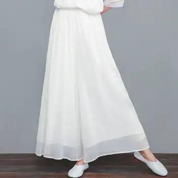 

Chiffon Wide Leg Pants Women Red White Summer Long Women Pants Plus Size 3XL Loose Elastic Waist Beach Womens Trousers C6267