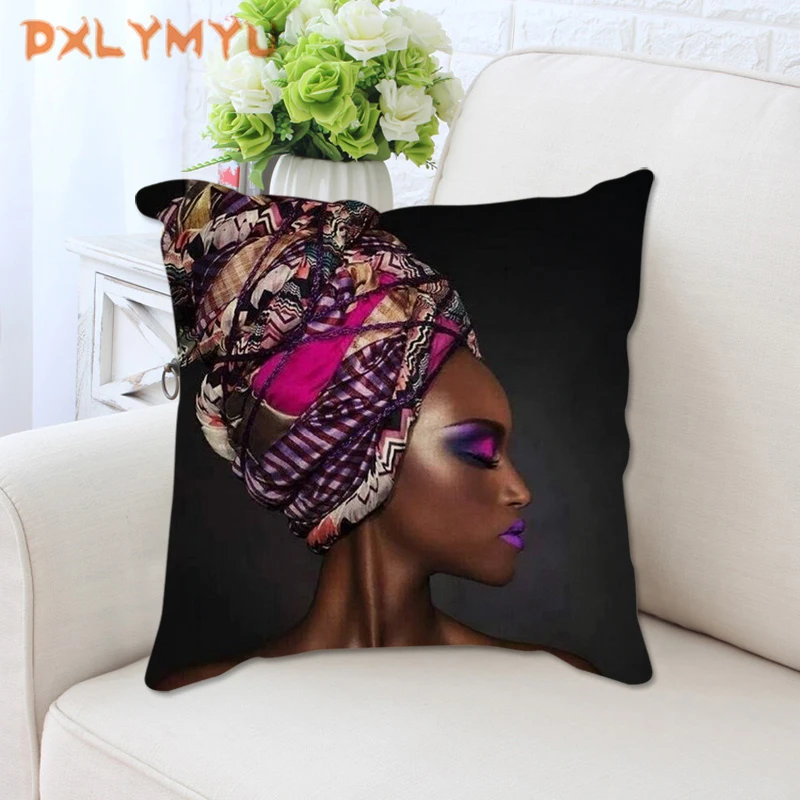 African Style Woman Portrait Print Decorative Cushion Cover Throw Pillow Case Cushion Bedroom Office Home Decor