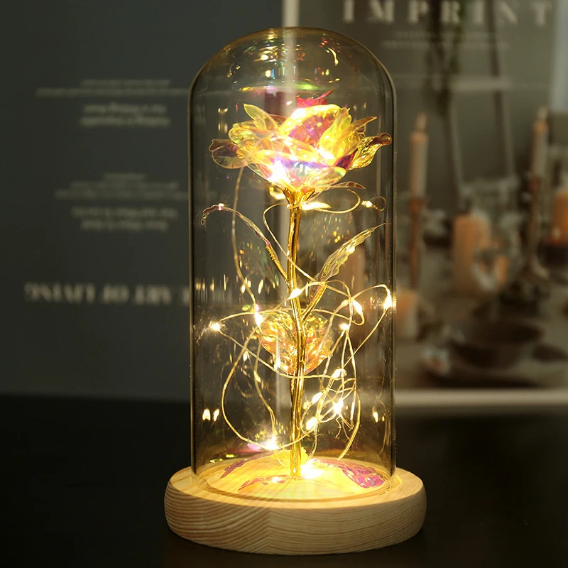 Artificial Rose In LED Glass Dome Forever Red Valentine's Day Mother's Special Romantic Gift Home Decor | Дом и сад