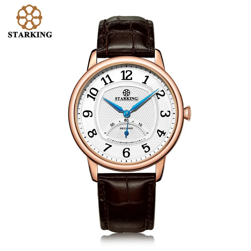 STARKING 40mm Rose Gold Classic Retro Watch Set Genuine Leather Men And Women Couple Watches For 5
