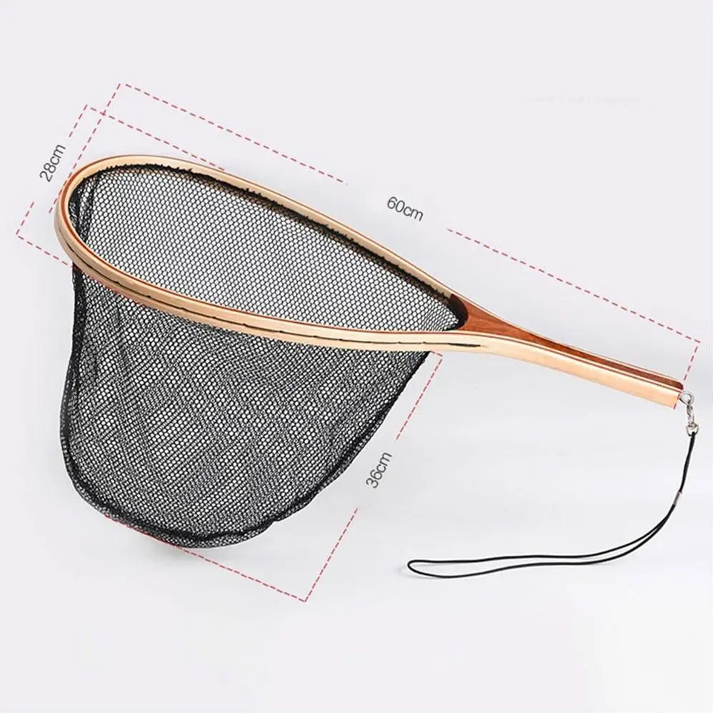 Fly Fishing Landing Net Wooden Handle Rubber/nylon Landing Handle