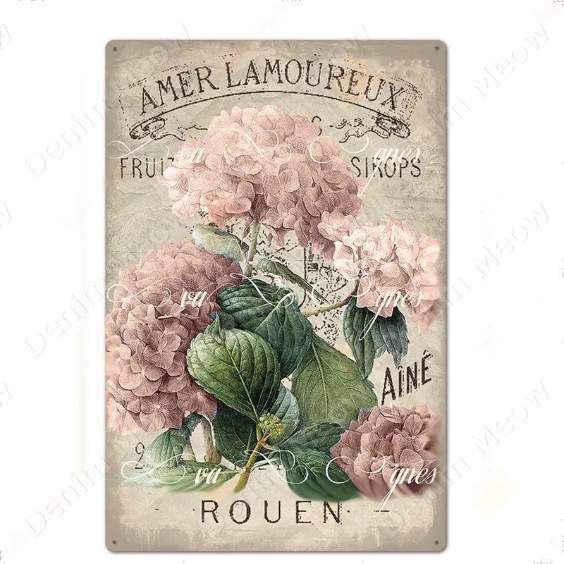 Lot De 3 - Plaque Metal Vintage Cuisine - Fleurs - Métal Décoration