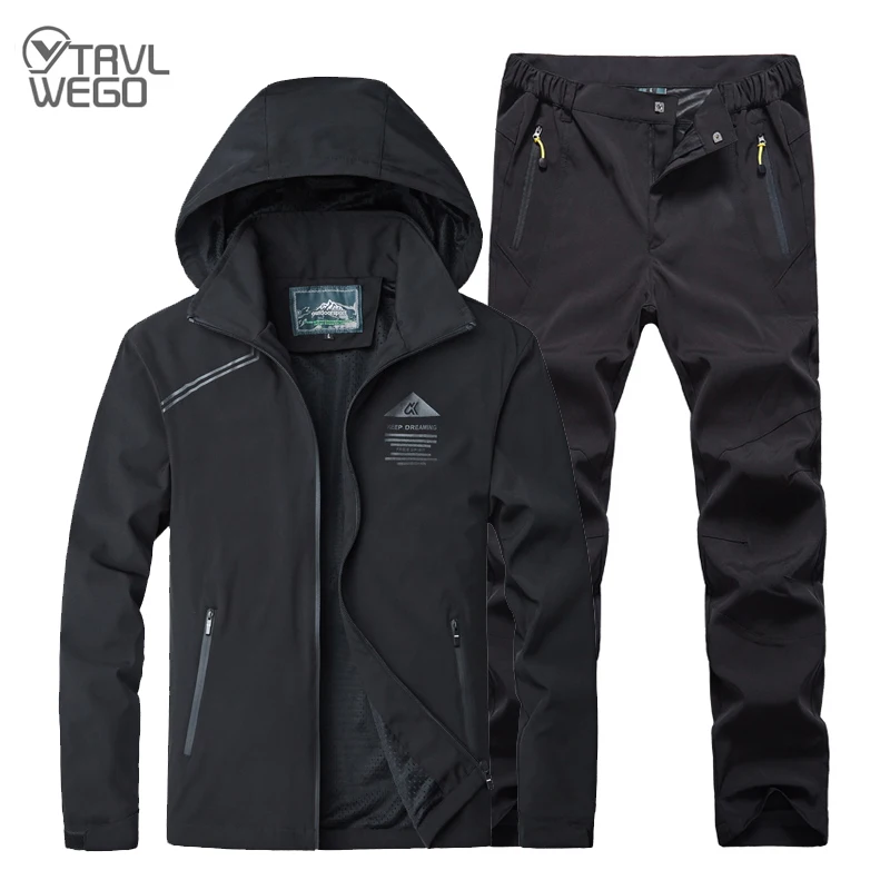 

TRVLWEGO Outdoor Hiking Jackets Men Women Spring and Autumn Thin Sports Set Slim Windproof Waterproof Hiking Pants Large Size