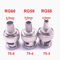 10Pcs Brass 3 in 1 BNC Male Q9 Crimp 50Ω RG58 RG59 RG60 RG142 RG400 LMR195 RF Coax Cable Straight Connector for CCTV Cameras 1