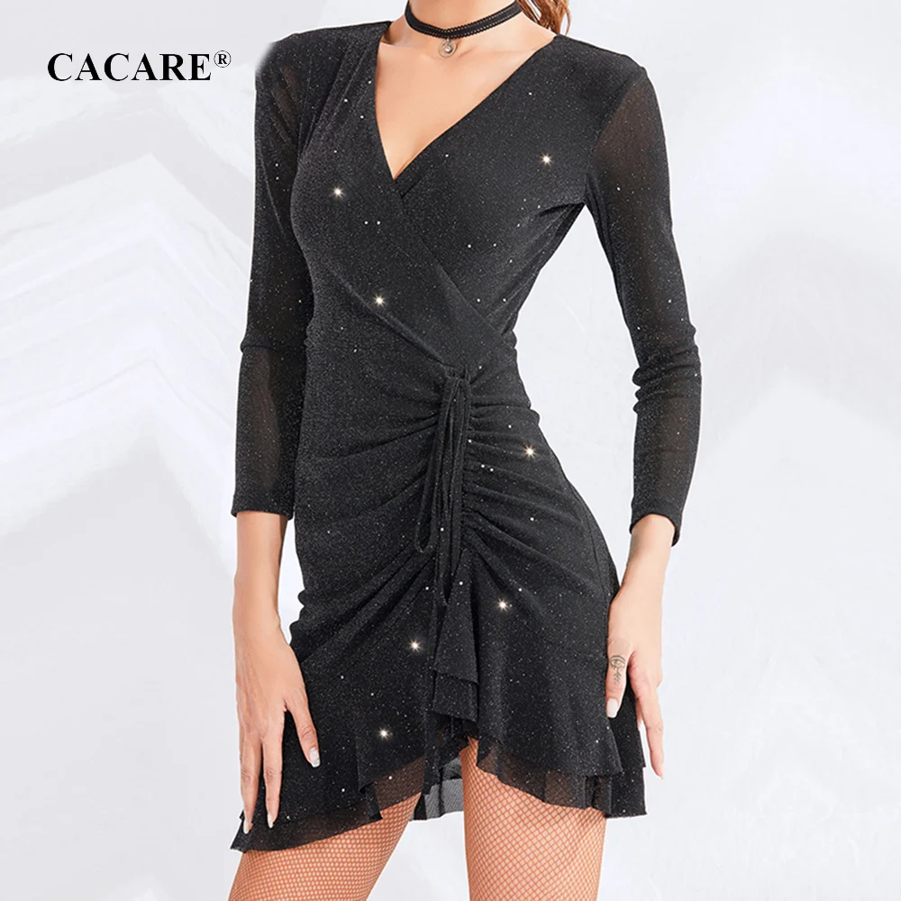

CACARE 2019 Latin Dance Dress Women Fringe Salsa Flapper Latin Dance Competition Dresses Tango 3 Choices D0712 Long Sleeve