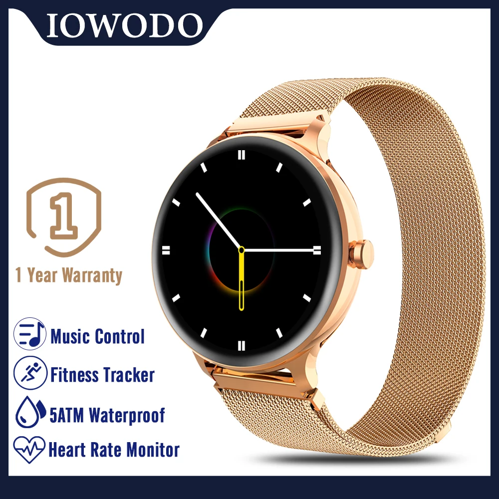 

IOWODO Smart Watch Women Fitness Tracker Heart Rate Sleep Monitoring 5ATM Waterproof Smartwatch For Android Apple Xiaomi Honor