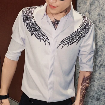 

2020 Men Wing Pattern Shirt Formal Business Short Sleeve Casual Slim Fit Dress Shirts High Quality Camisa Masculina Blouse Homme
