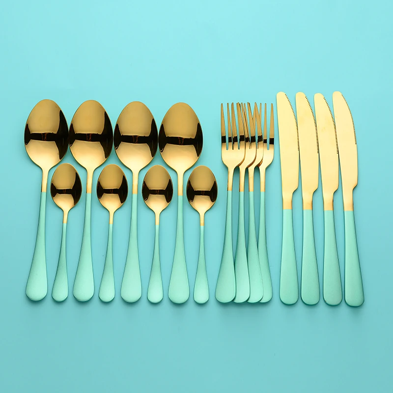 Lingeafey Stainless Steel Cutlery Tableware Forks Knives Spoons Dinnerware Set Fork Spoon Knife 16 Pcs Reusable Dropshipping | Дом и сад