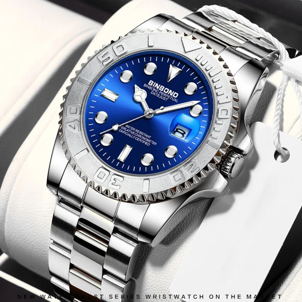 BINBOND Top Brand Luxury Fashion Men Watches Luminous Calendar Waterproof Stainless Steel Watch Quartz Business Wristwatch