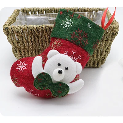 Милые маленькие рождественские чулки, Рождественские Носки с рисунком Санта-Клауса, снеговика, лося, медведя, Подарочная сумка для детей, украшения на рождественскую елку - Цвет: red bear