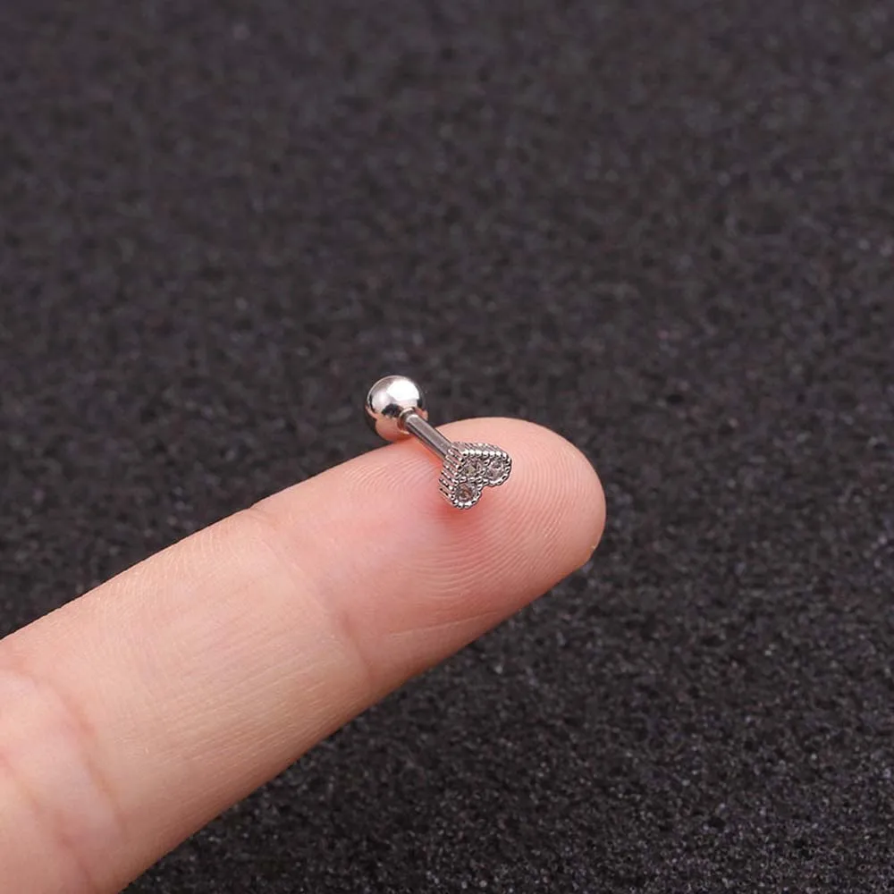 C silver white Хирургическая сталь сердце кристалл спираль Tragus серьги стержня хряща Daith серебро и золото цвет серьги для пирсинга - Окраска металла: C silver white
