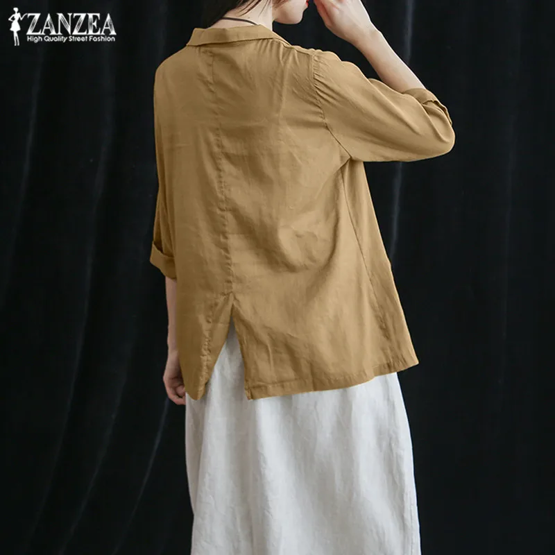 Autumn Solid Blazers ZANZEA Women Casual Long Sleeve Blazer Elegant Work Office Jackets Fashion Cotton Coats Female Shirts