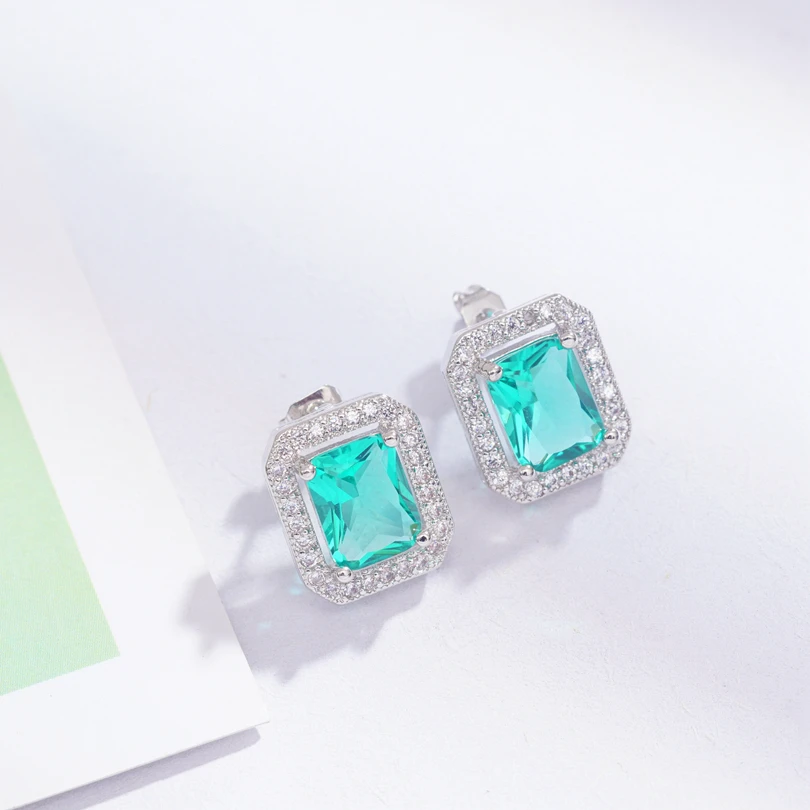 6 цветов, классические квадратные свадебные серьги-гвоздики для девочек, серебряный цвет, Кристалл CZ, модные серьги-обручи, женские серьги, Прямая поставка