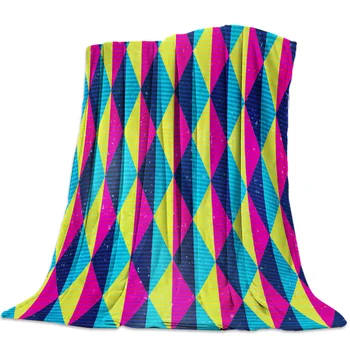 

Lines Blue Yellow Throw Blanket Sofa Bed Throw Blanket Kid Adult Warm Blanket for Beds Coral Fleece Fabric
