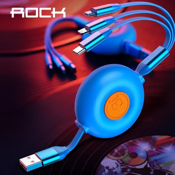 

ROCK 3 in1 USB Type C Micro USB Cable Type-c for iPhone Samsung Charger 3.6A Fast Charge Retractable Wire for Lighting Microusb
