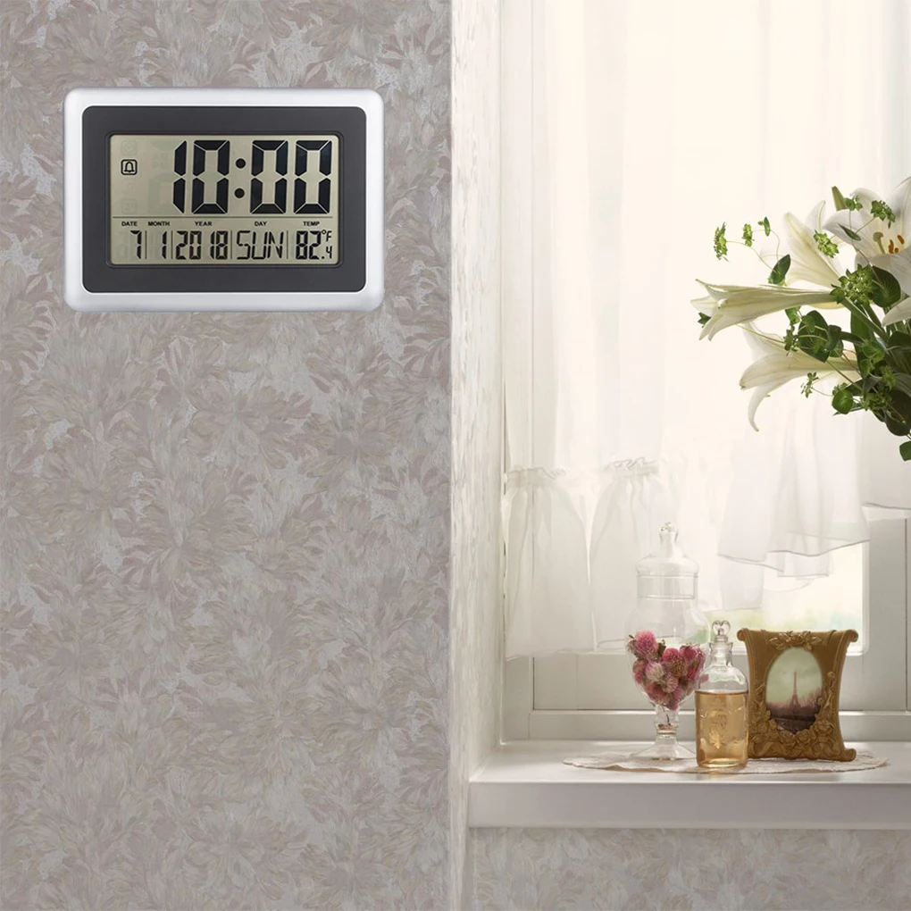  New LCD Digital Large Wall Clock Thermometer Desk Calendar Time Alarm Electronic Indoor Home Temper