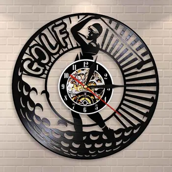 

Professional Golf Player Sign Wall Art Golf Club Decoration Wall Clock Golfer Golfing Vinyl Record Wall Clock Golf Gifts for Men