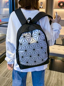 

Women Men Laser Luminous Backpack Diamond Lattice Multi Pocket Travel Backpacks School Bag for Teenage Girls Book Mochilas 0p23