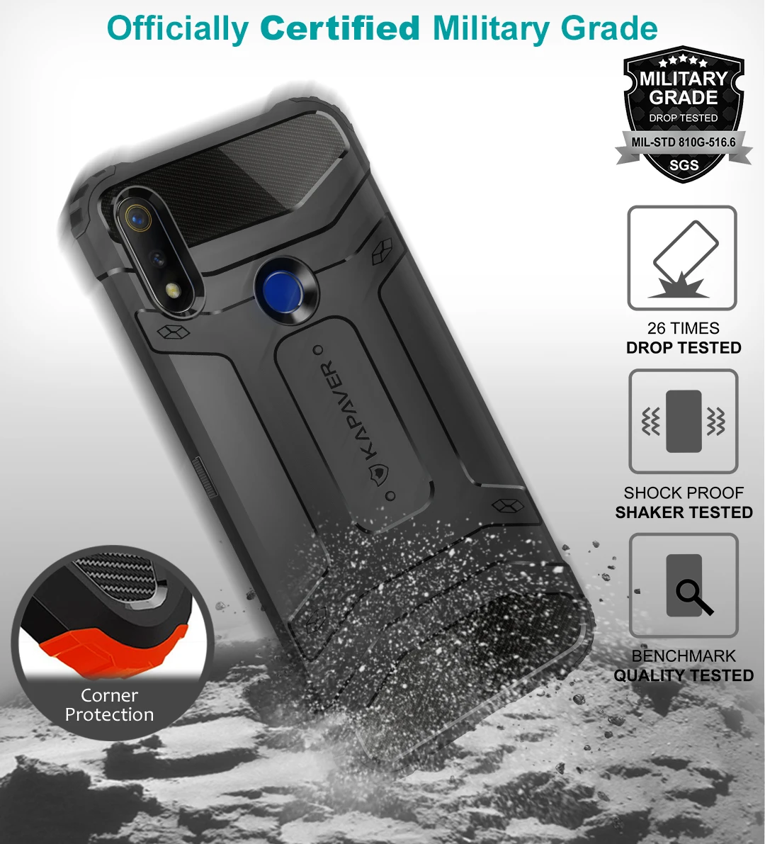 Чехол для телефона capaver для Oppo Realme 3 Pro, чехол, протестированный на падение, однотонный, черный, противоударный, тонкий, армированный, прочный, задняя крышка, оболочка