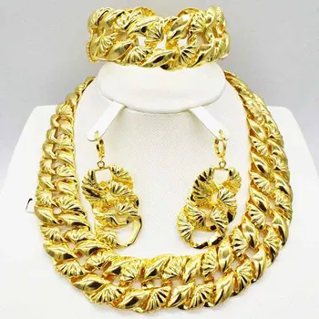 

Dubai gold necklace earrings collection fashion Nigeria wedding African pearl jewelry collection Italian women's jewelry set