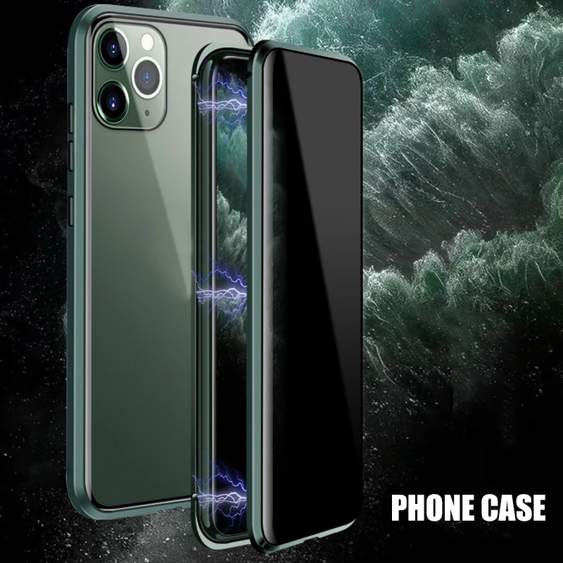 Магнитный абсорбирующий чехол, совместимый с iPhone 11 Pro Max, двухсторонний чехол из закаленного стекла, OC