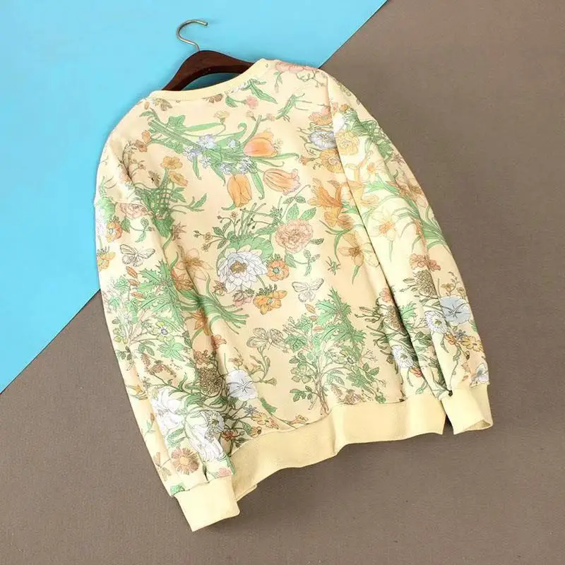 

Women's Color Blocking Floral Print Ball Racket Embroidered Sweatshirt Pullover