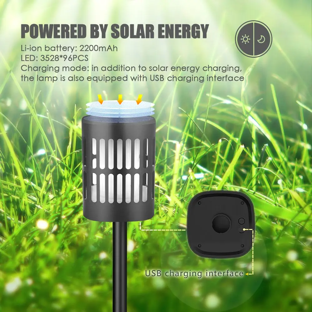 Chama da Tocha à Prova Solares do Jardim Lâmpada para a Paisagem do Gramado Led Chama Bruxuleante d' Água Luz Solar Luzes Levou Energia Caminho 1 - 2 4pcs 96 6 Lâmpadas solares