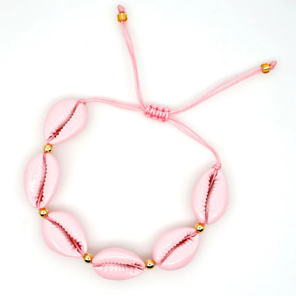 Go2boho браслет Cowrie-Shell женский браслет с краской Летняя Пляжная розовая красная бижутерия натуральная оболочка Pulseras богемный