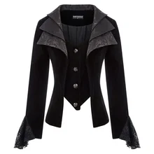 Клубная куртка для женщин, воротник с лацканами, готическое пальто, стимпанк, длинный рукав, пуговица, планка, черный, тонкий, винтаж, ретро, вечернее пальто