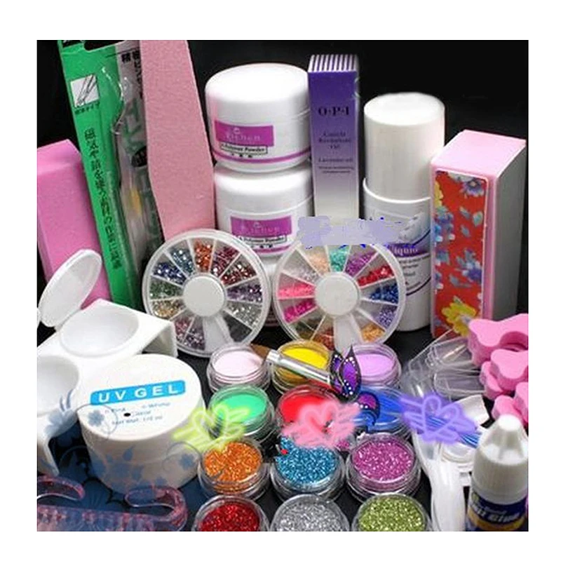 32Pcs Nail Art Tools Kit Professional UV Gel Finger Extension Nail Brushes Acrylic Powder Glitter Nail Decoration Powder Glitter