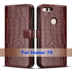 Magnetic Flip Leather & TPU Protective Back Cover Case for Honor 7X (Deep Brown)