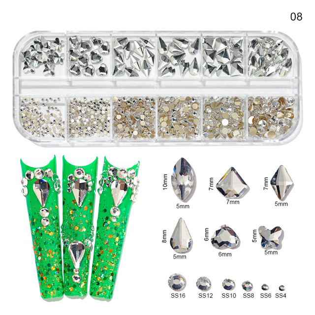 Box AB/Colorful Hotfix Rhinestones MIxed Size Flatback Crystal Diamond Gems 3D Glitter Nail Art Luxurious Decorations