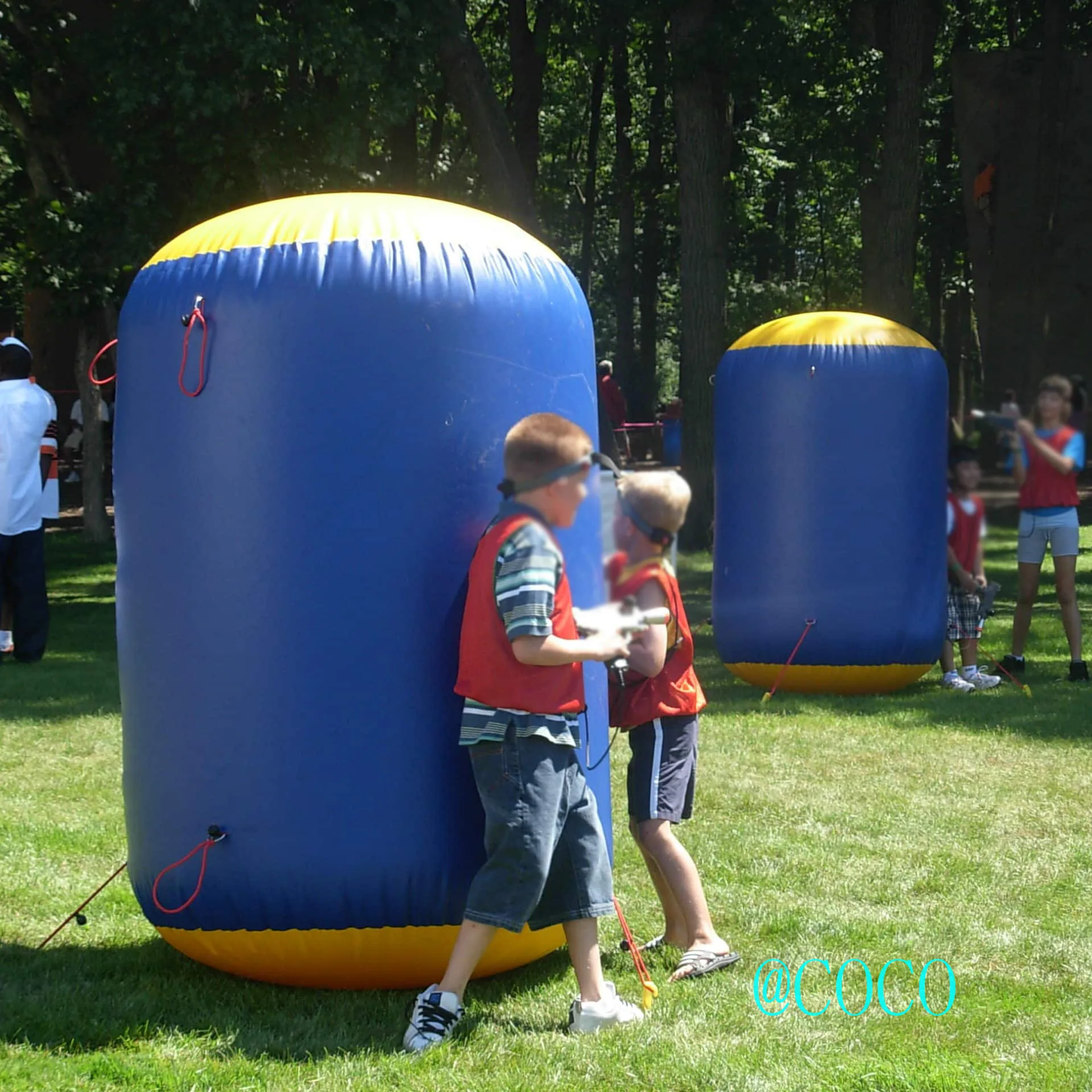 free air ship to door, 2 pcs inflatable bunkers, water tag air bunkers