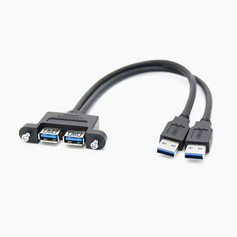 Двойной USB 3,0 папа-двойной USB 3,0 Женский удлинитель с винтовым креплением на панель экранированный провод адаптер
