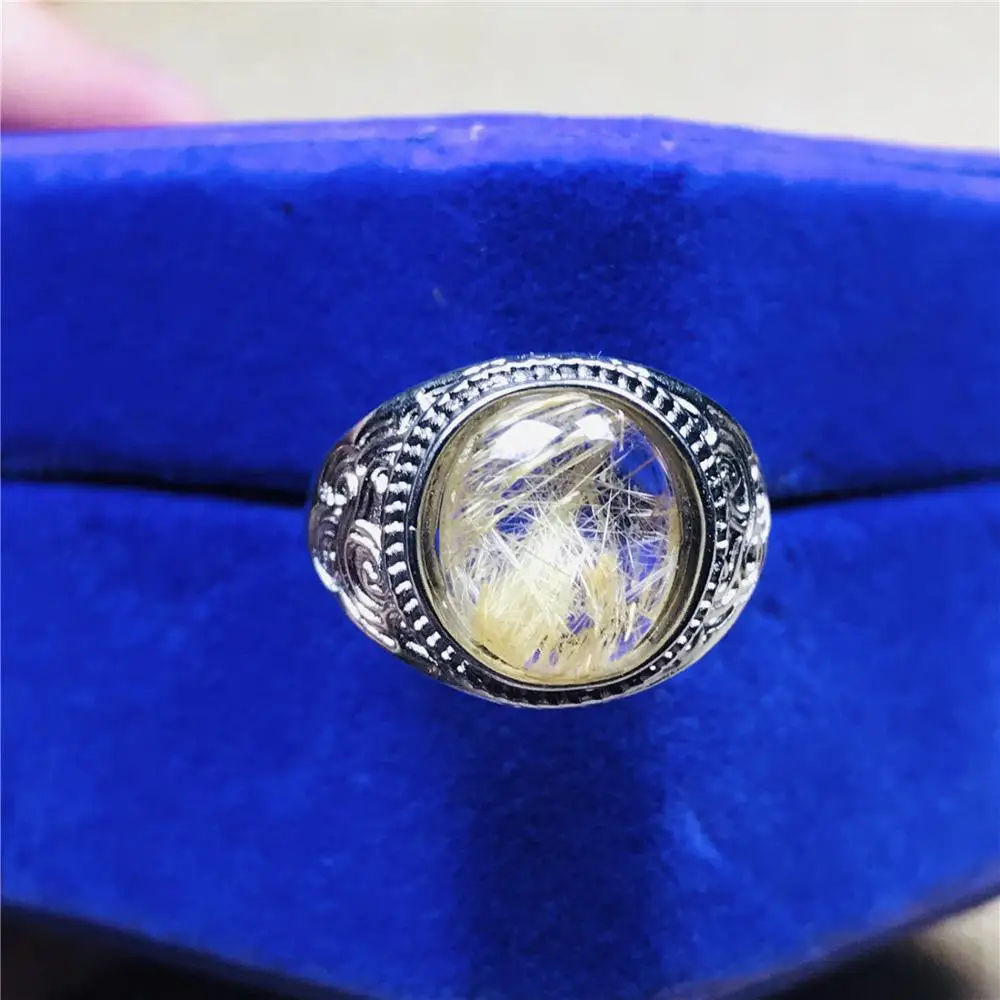 16,1x13,1 мм натуральный Золотой Рутиловый Кварц Регулируемый размер кольцо для женщины мужчины 925 серебряные металлические кольца AAAAA