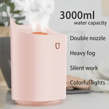 

3000ML large capacity USB air humidifier household double fog outlet air purifier atomizer colorful LED lights cool mist aroma