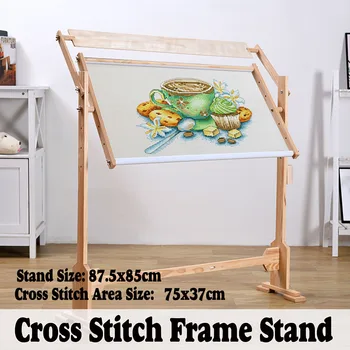 

Adjustable Wood Cross Stitch Frame Floor Stand Desktop Cross Stitch Embroidery Frame Chinese Cross Stitch Tool 87.5x85cm 1 Set