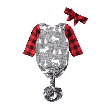 

Baby Christmas Plaid Swaddle Wrap Blanket Long Sleeve Sleeping Bag+Headband